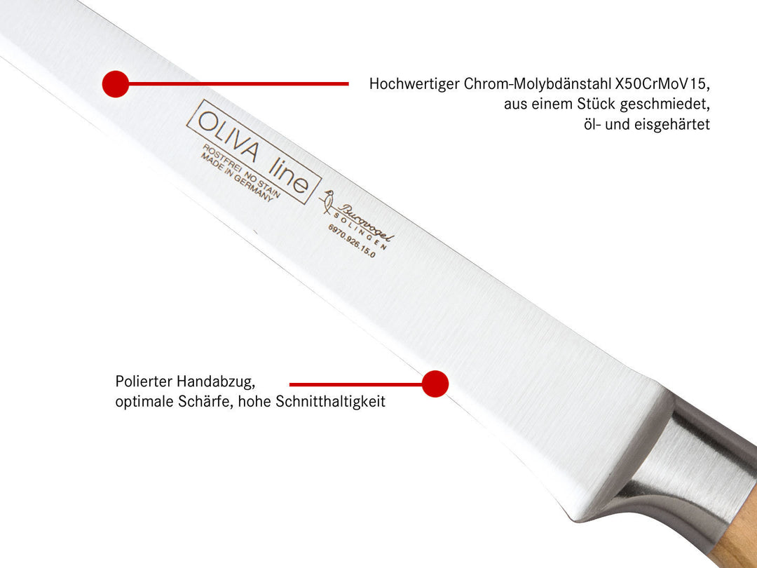 BURGVOGEL Solingen Ausbeinmesser flexibel OLIVA LINE 15 cm geschmiedet Holzgriff