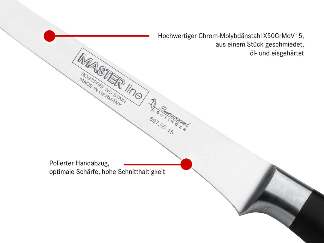 BURGVOGEL Solingen Ausbeinmesser flexibel MASTER LINE 15 cm geschmiedet Gravurplatte