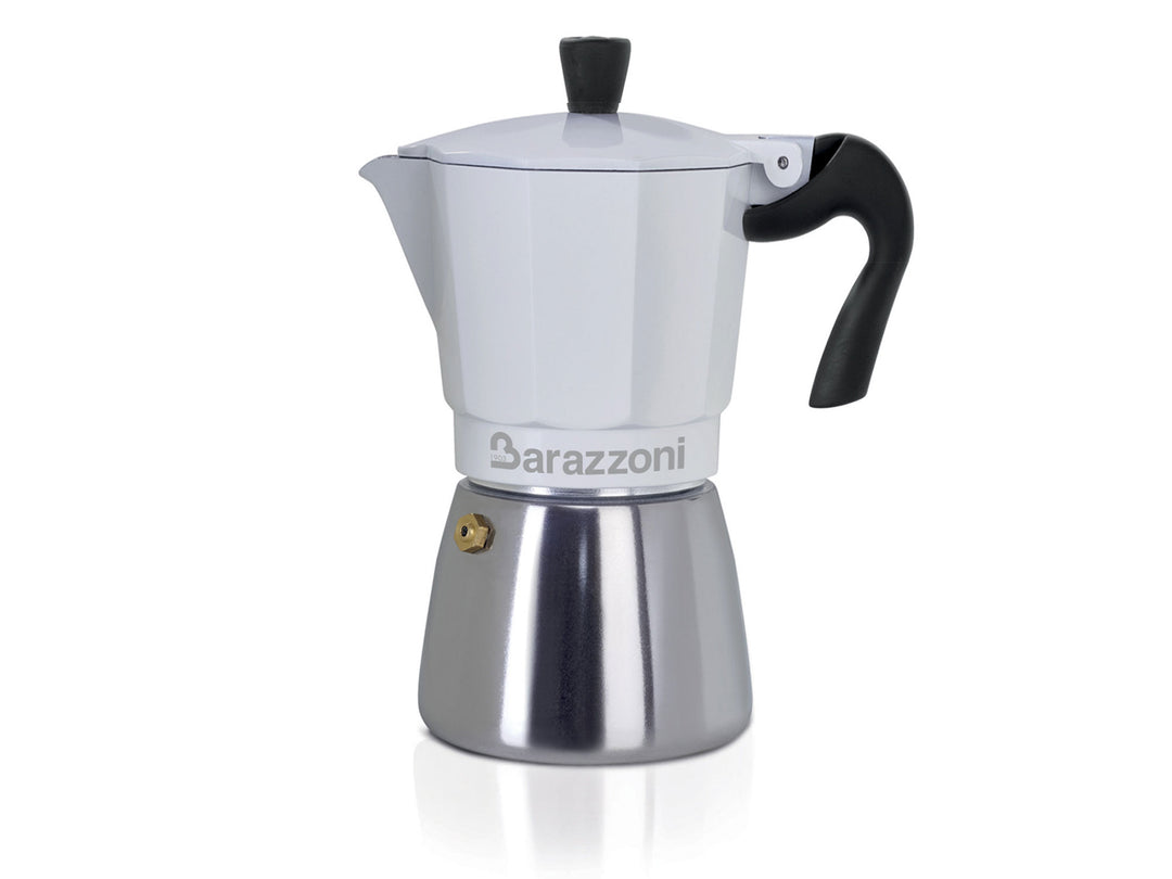 BARAZZONI Moka BIANCA IBRIDA Kaffeekocher (Espressokanne) 6 Tassen Induktion Caffettiera