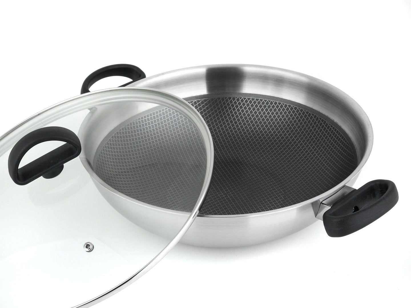 CARL SCHMIDT SOHN wok with lid PREMIUM 36 cm 3-ply stainless steel hybrid  honeycomb non-stick