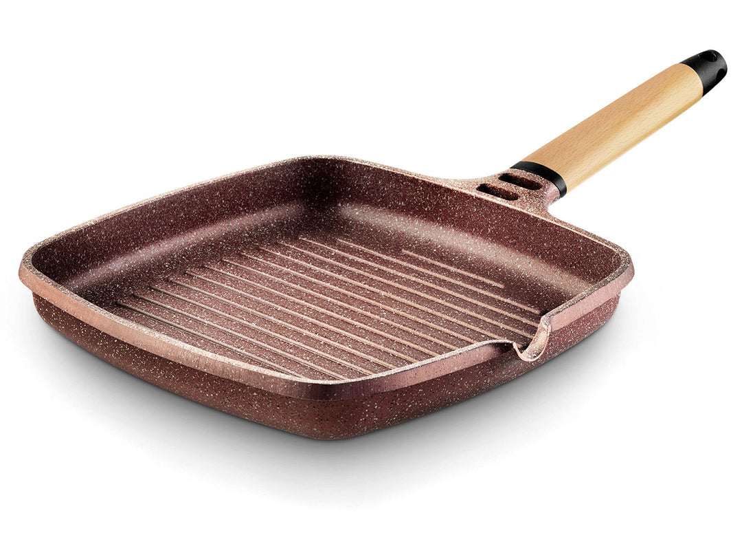 CASTEY Alu Guss Grillpfanne TERRACOTA 27 x 27 cm abnehmbarer Griff Induktion