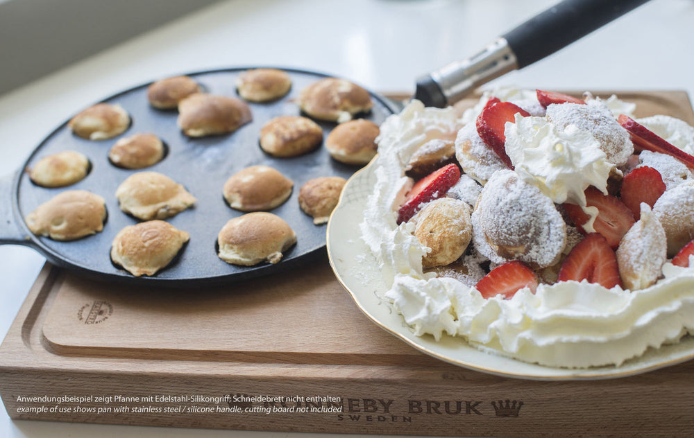 RONNEBY BRUK Gusseisen Poffertjes-Pfanne MAESTRO 24 cm Eichenholzgriff, schon eingebrannt