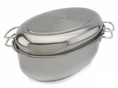 SSW Edelstahl Bräter oval 38 cm 9 Liter mit Deckel Induktion Gänsebräter