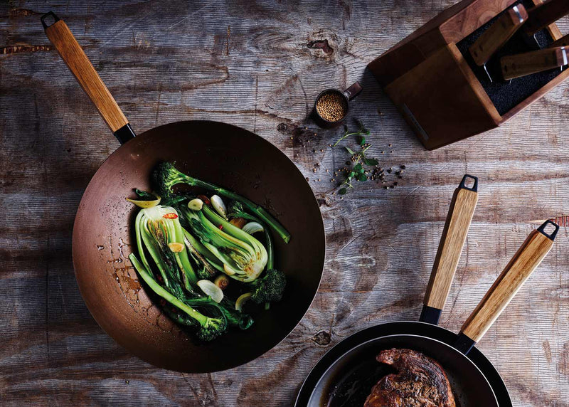 BEKA Wokpfanne NOMAD Carbonstahl Wok mit Akazienholzgriff